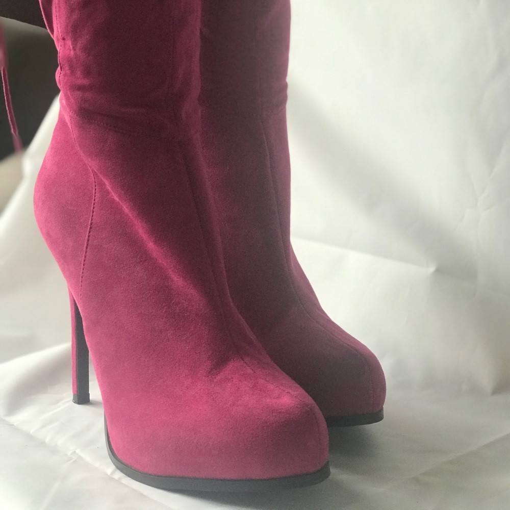 Faux Suede Pink Laced Up Boots